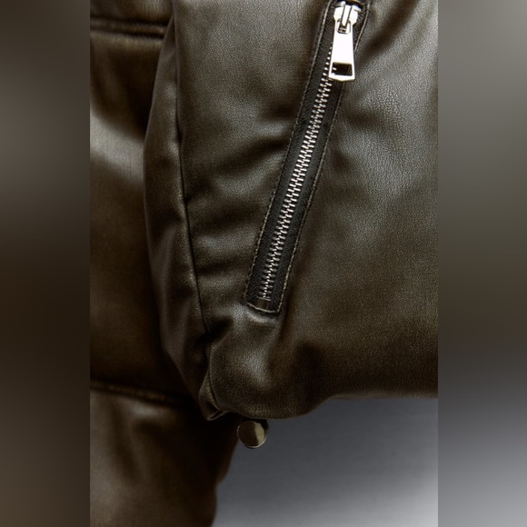 Zara FAUX LEATHER CROPPED PUFFER ANORAK. Brown. Sizes XS, S. New with Tags. - Picture 5 of 7